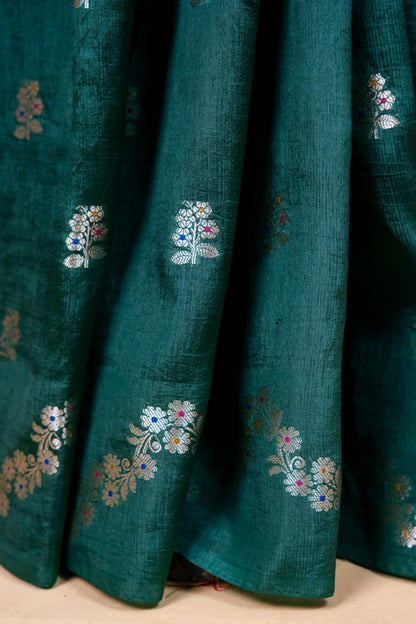 Bottle Green Raw Mango Premium Banarasi Saree