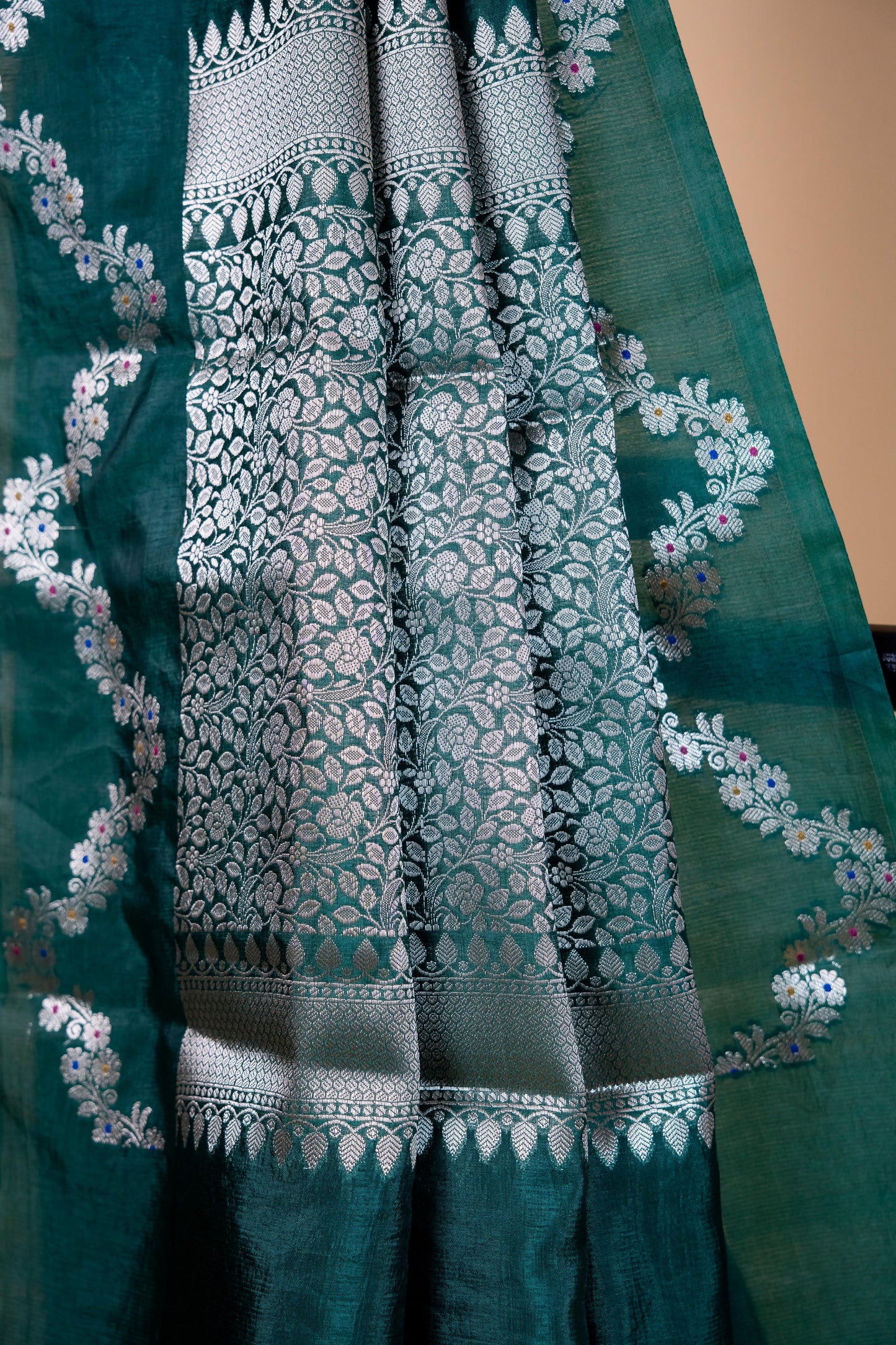 Bottle Green Raw Mango Premium Banarasi Saree