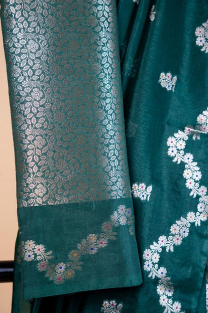 Bottle Green Raw Mango Premium Banarasi Saree