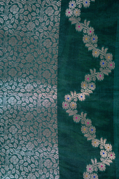 Bottle Green Raw Mango Premium Banarasi Saree