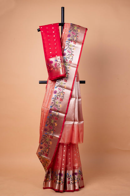 Red Tissue Kota Designer Paithni Border Premium Banarasi Saree