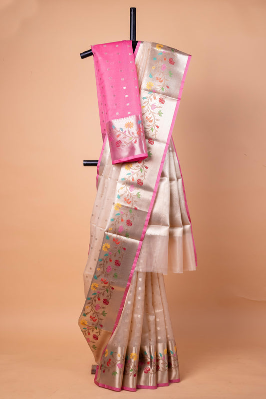 Beige Tissue Kota Designer Paithni Border Premium Banarasi Saree
