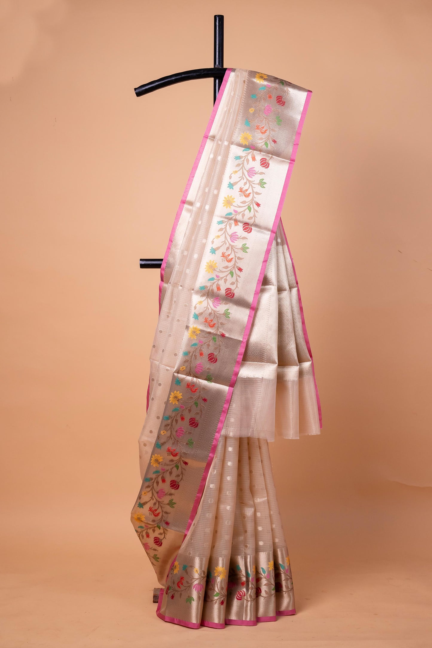 Beige Tissue Kota Designer Paithni Border Premium Banarasi Saree