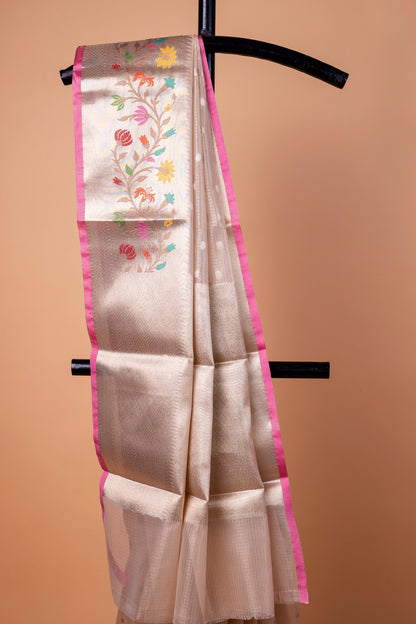 Beige Tissue Kota Designer Paithni Border Premium Banarasi Saree