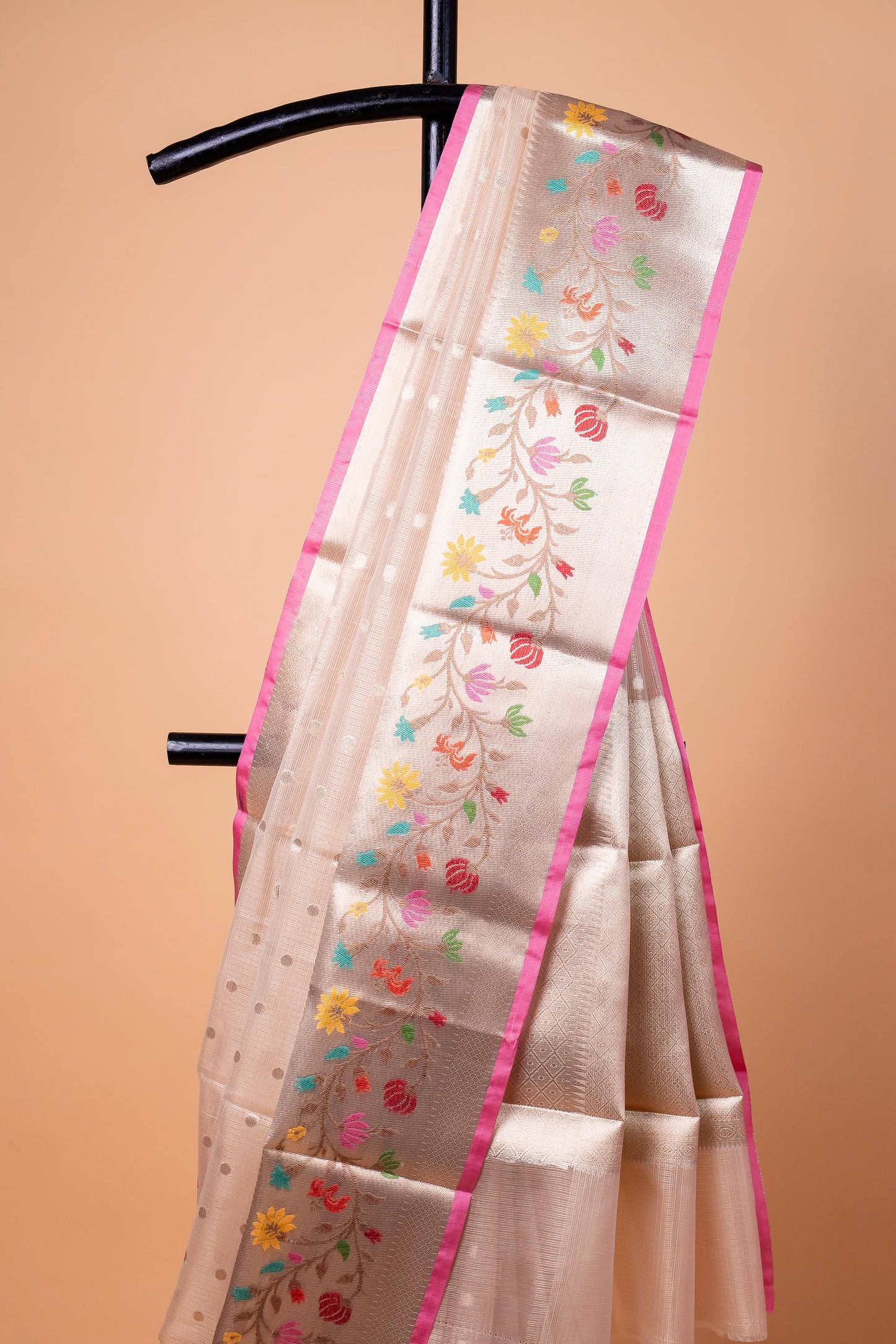 Beige Tissue Kota Designer Paithni Border Premium Banarasi Saree