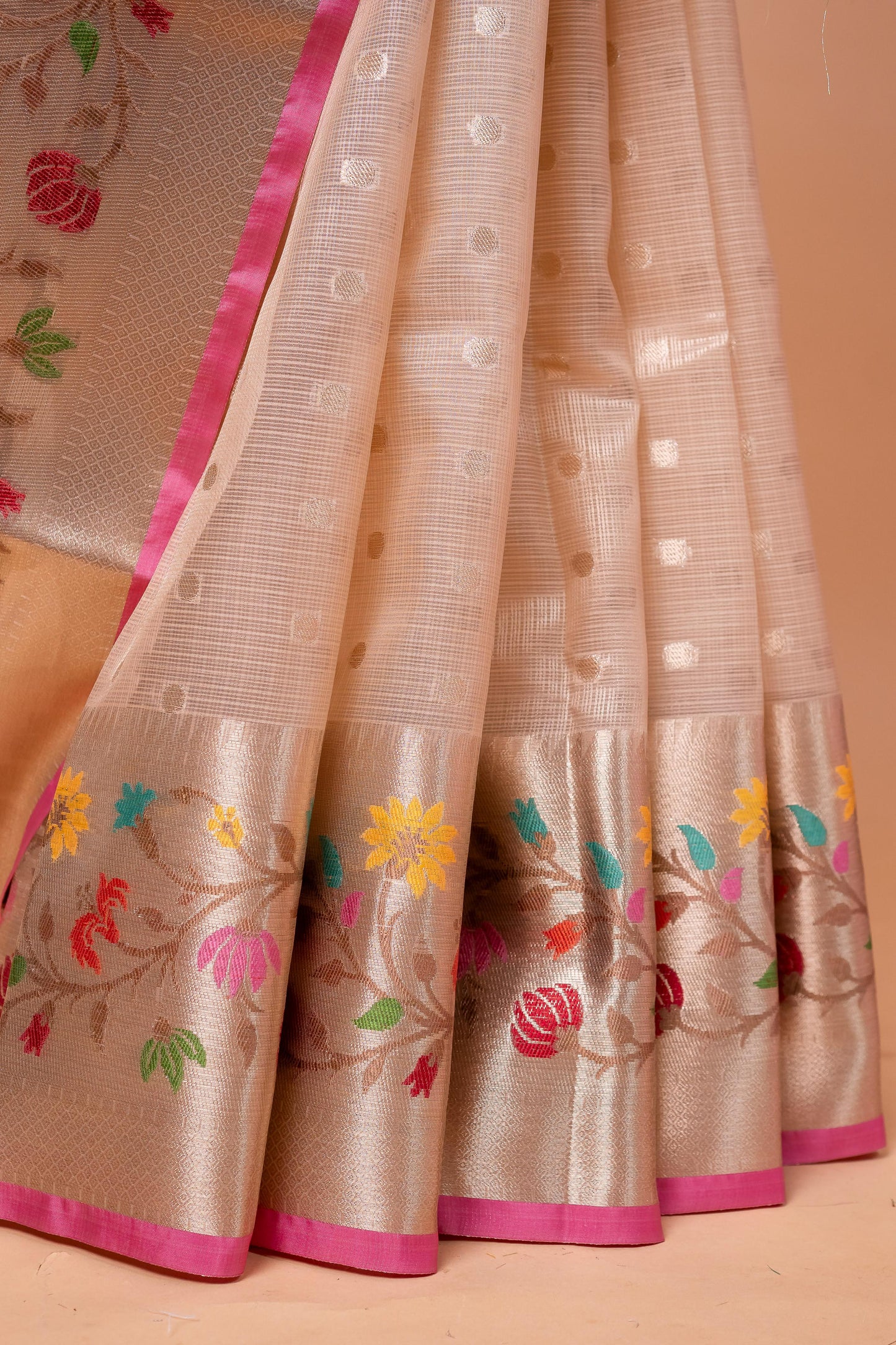 Beige Tissue Kota Designer Paithni Border Premium Banarasi Saree