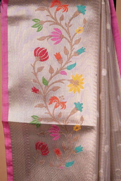 Beige Tissue Kota Designer Paithni Border Premium Banarasi Saree