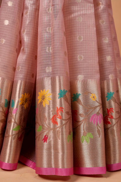 Peach Tissue Kota Designer Paithni Border Premium Banarasi Saree