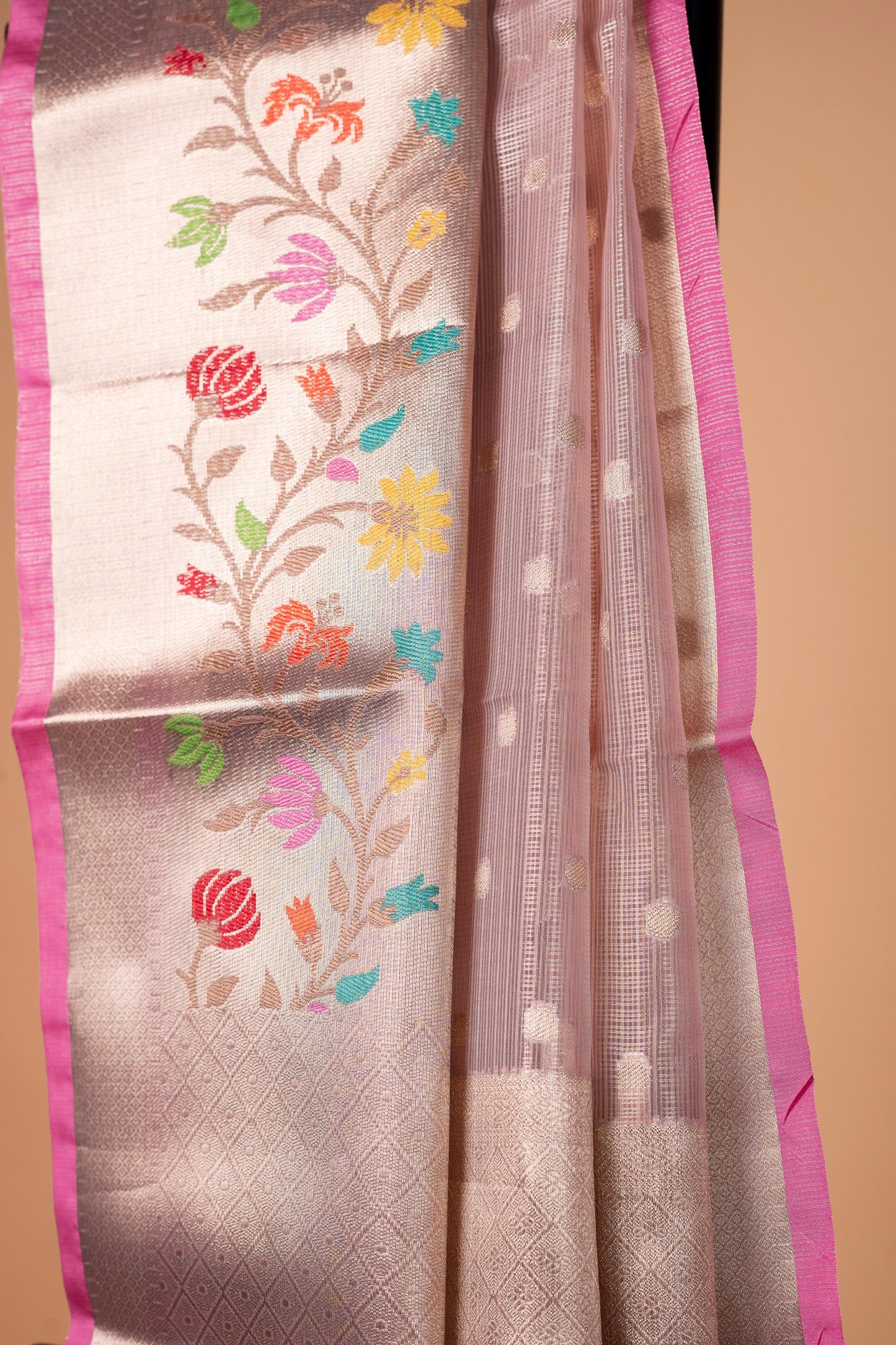 Peach Tissue Kota Designer Paithni Border Premium Banarasi Saree