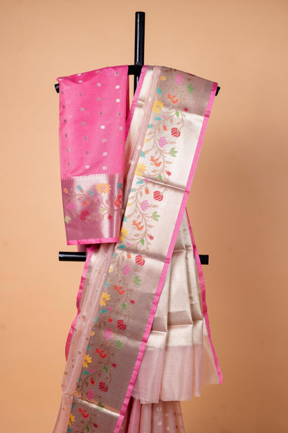 Pink Tissue Kota Designer Pathni Border Premium Banarasi Saree