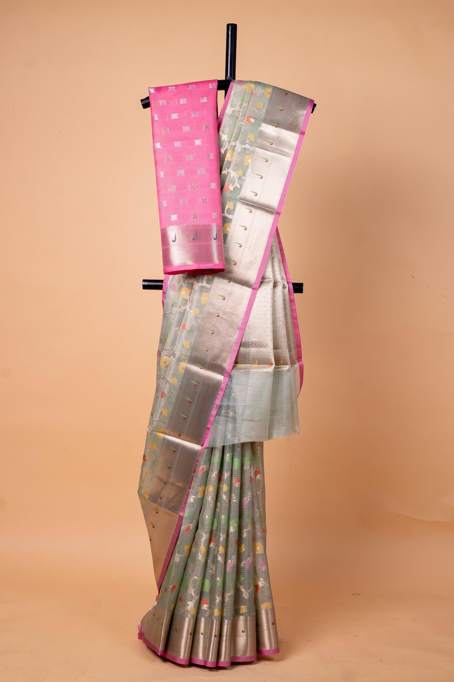 Pista Green Tissue Kota Designer Pathni Border Premium Banarasi Saree