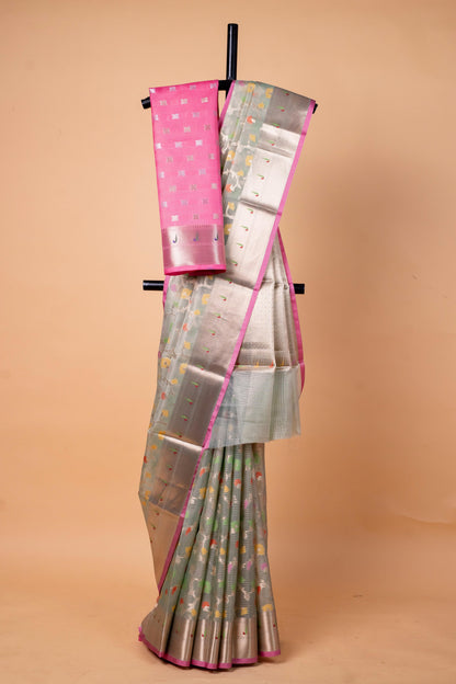 Pista Green Tissue Kota Designer Pathni Border Premium Banarasi Saree