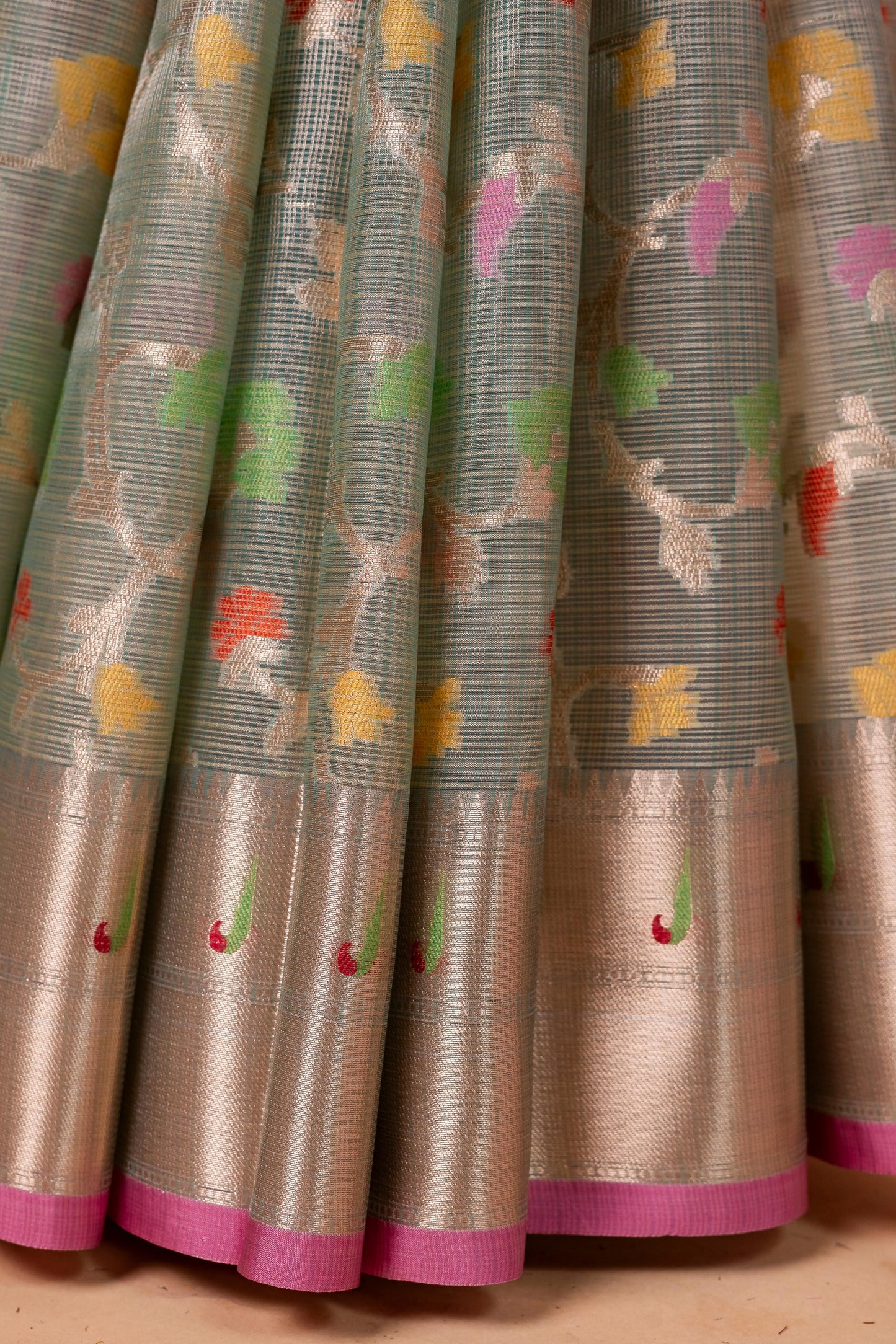 Pista Green Tissue Kota Designer Pathni Border Premium Banarasi Saree