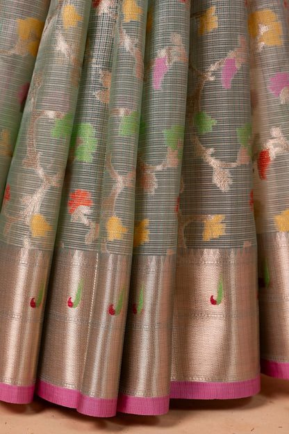 Pista Green Tissue Kota Designer Pathni Border Premium Banarasi Saree
