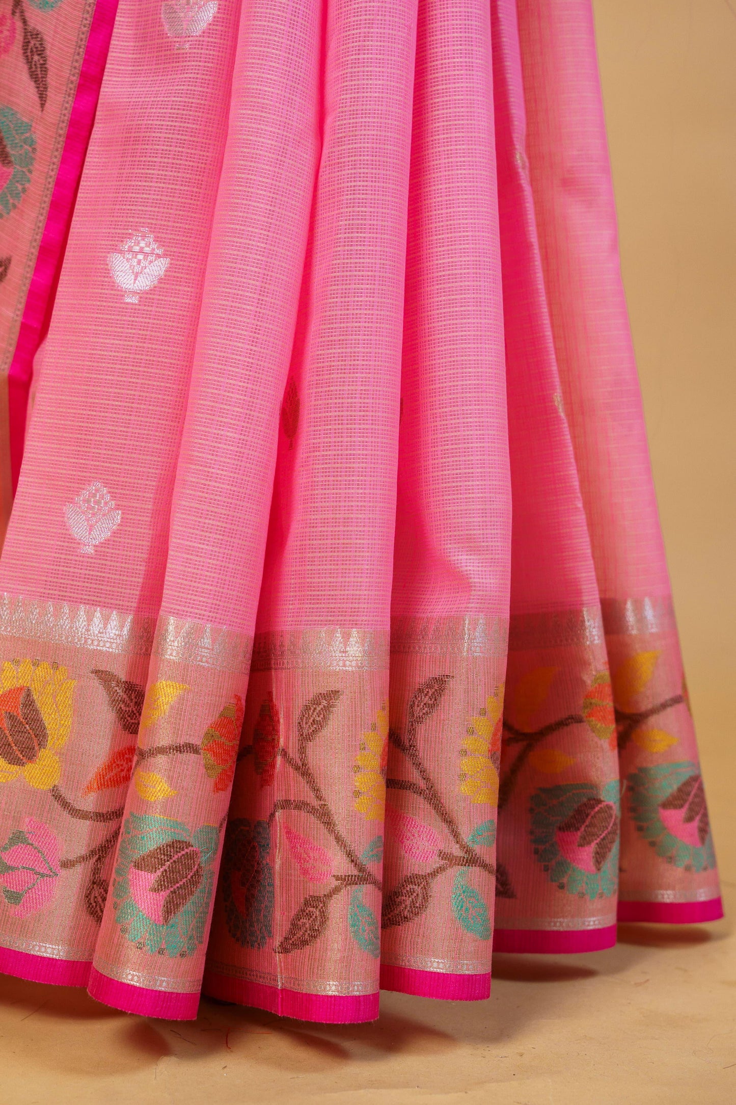 Pink Cotton Kota Designer Pathni Border Premium Banarasi Saree