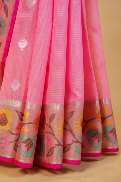 Pink Cotton Kota Designer Pathni Border Premium Banarasi Saree