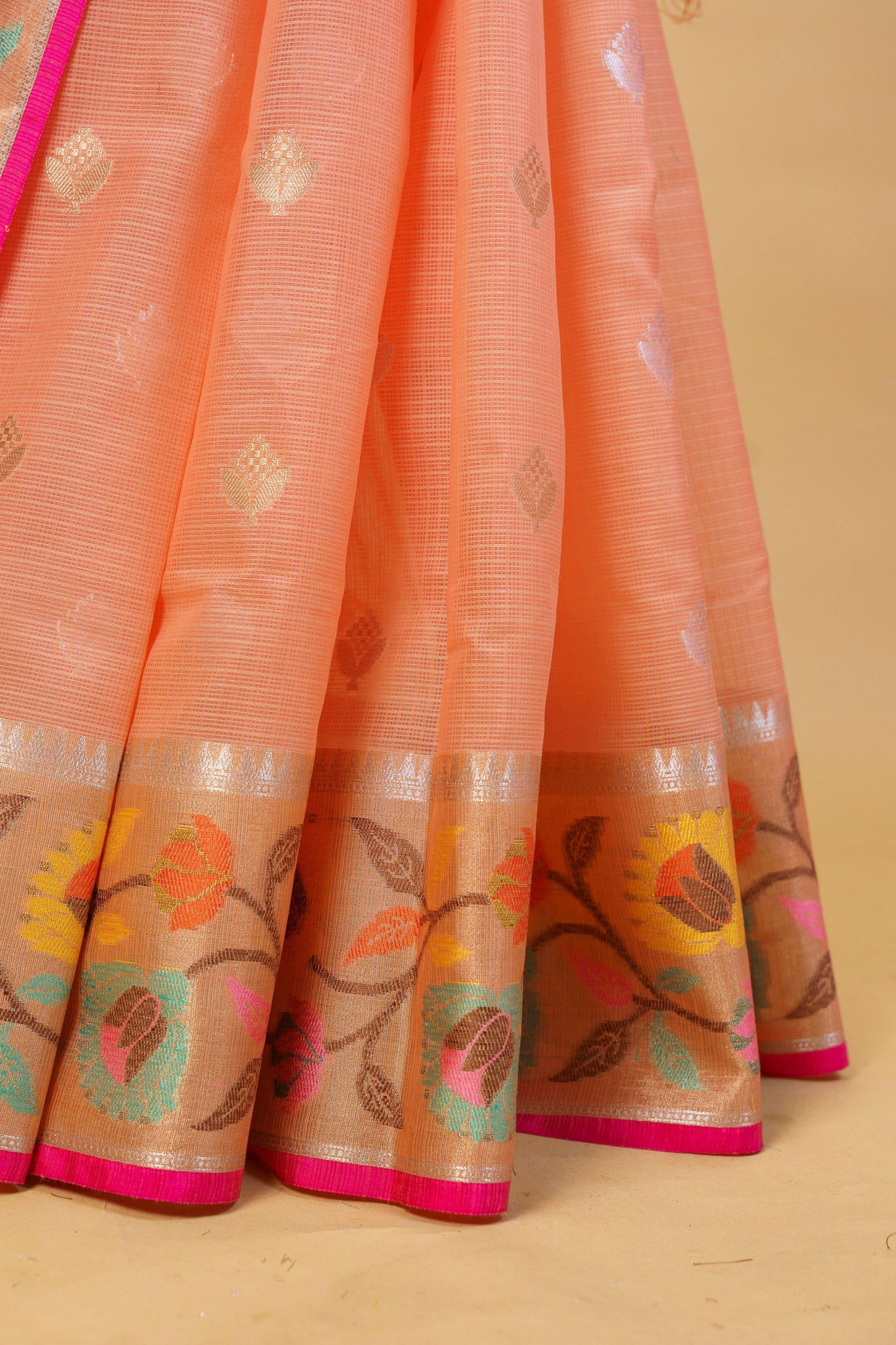 Peach Cotton Kota Designer Pathni Border Premium Banarasi Saree