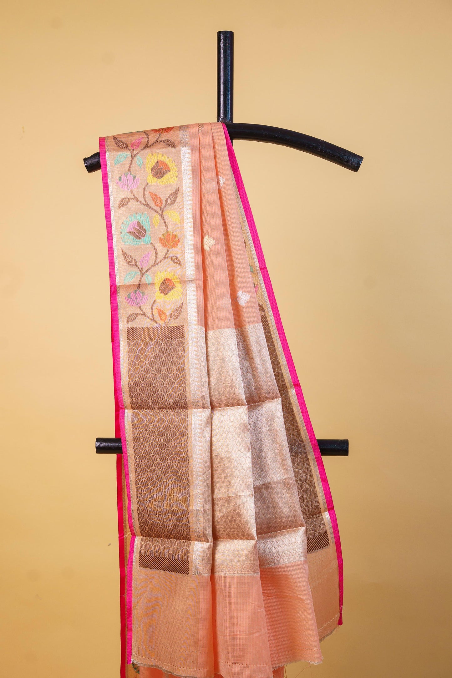 Peach Cotton Kota Designer Pathni Border Premium Banarasi Saree