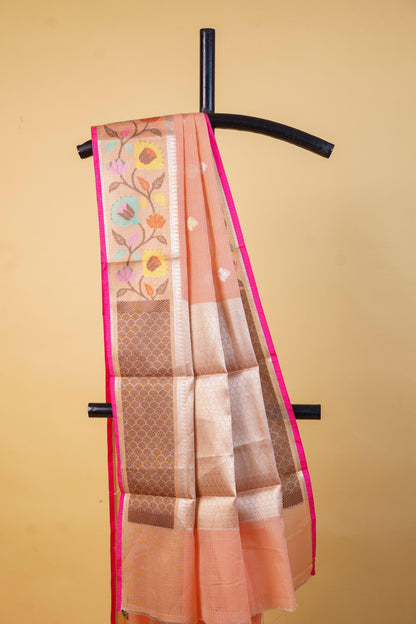 Peach Cotton Kota Designer Pathni Border Premium Banarasi Saree