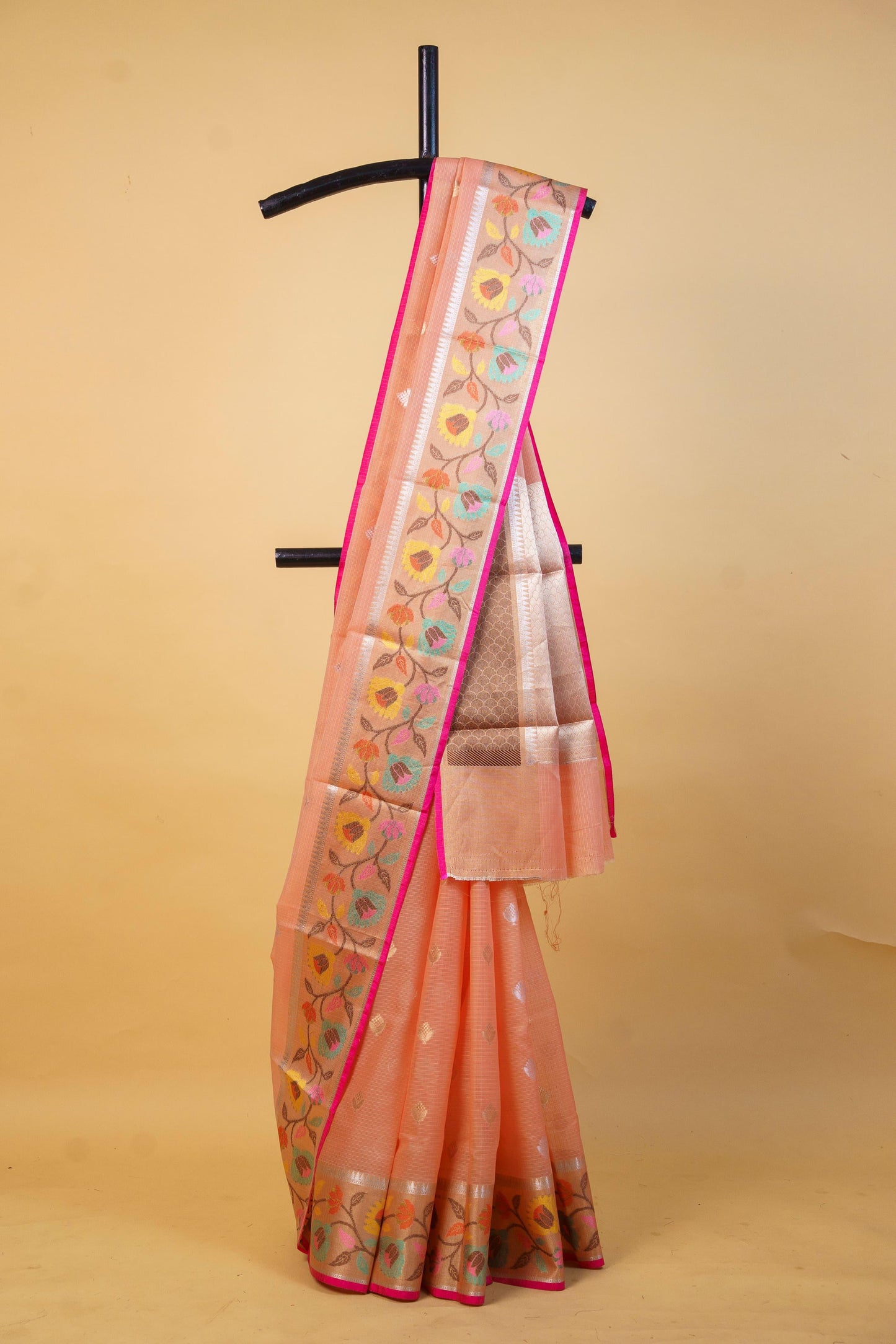 Peach Cotton Kota Designer Pathni Border Premium Banarasi Saree