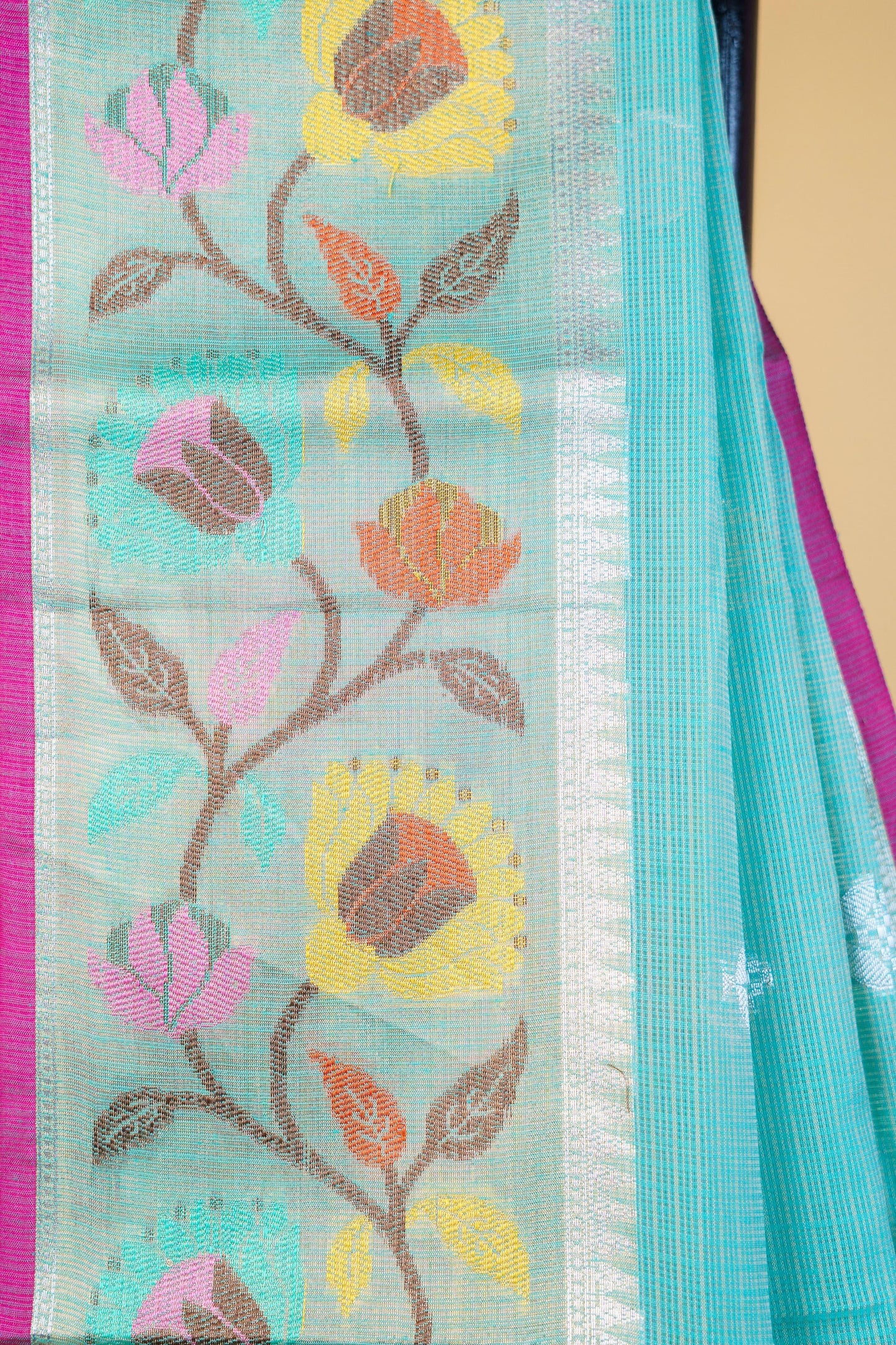 Aqua Cotton Kota Designer Pathni Border Premium Banarasi Saree