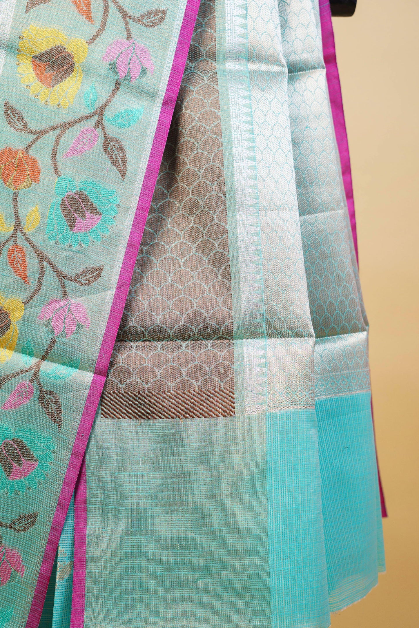Aqua Cotton Kota Designer Pathni Border Premium Banarasi Saree