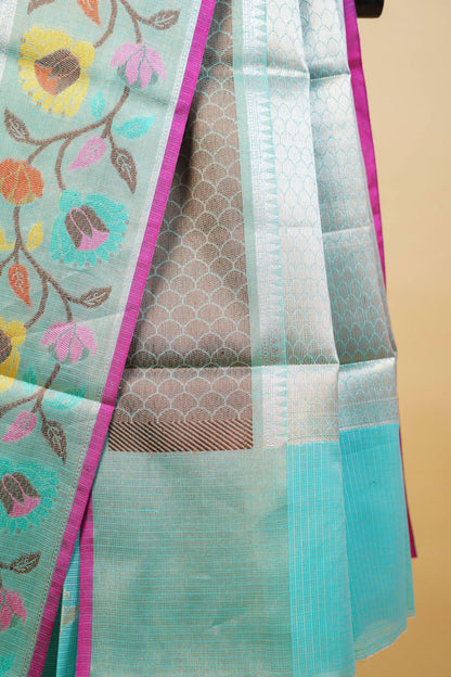 Aqua Cotton Kota Designer Pathni Border Premium Banarasi Saree