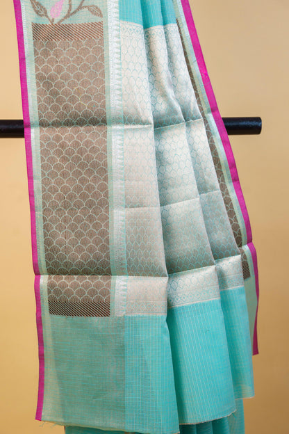 Aqua Cotton Kota Designer Pathni Border Premium Banarasi Saree