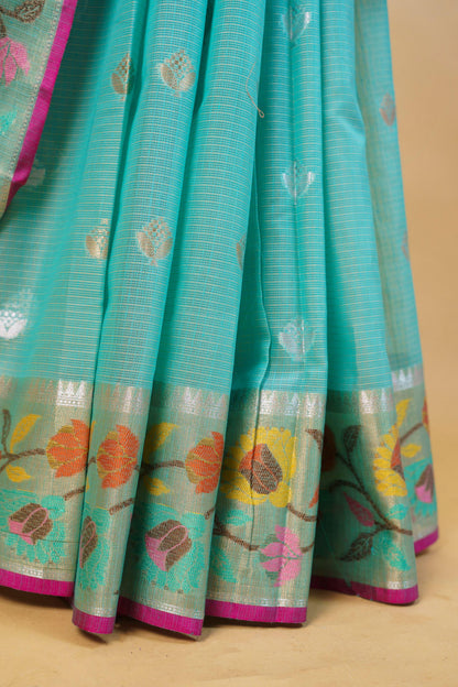 Aqua Cotton Kota Designer Pathni Border Premium Banarasi Saree