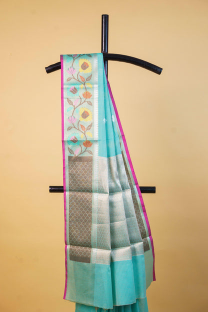 Aqua Cotton Kota Designer Pathni Border Premium Banarasi Saree