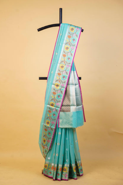 Aqua Cotton Kota Designer Pathni Border Premium Banarasi Saree