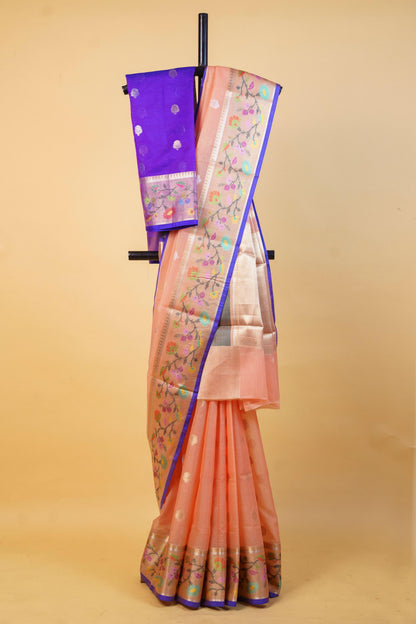 Peach Cotton Kota Designer Pathni Border Premium Banarasi Saree