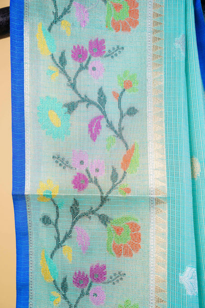 Aqua Cotton Kota Designer Pathni Border Premium Banarasi Saree