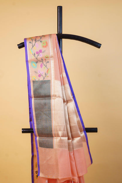 Peach Cotton Kota Designer Pathni Border Premium Banarasi Saree