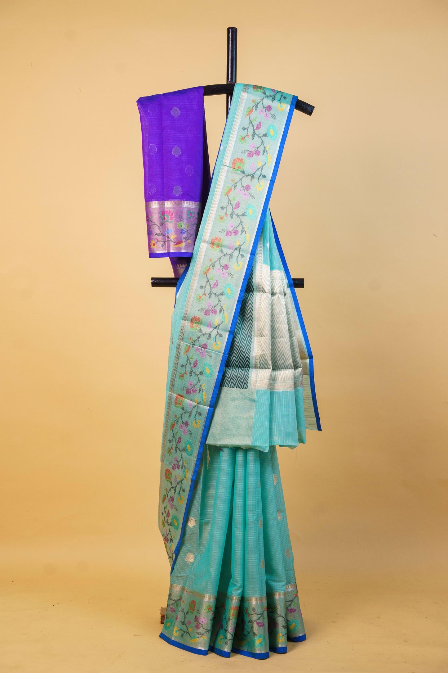 Aqua Cotton Kota Designer Pathni Border Premium Banarasi Saree