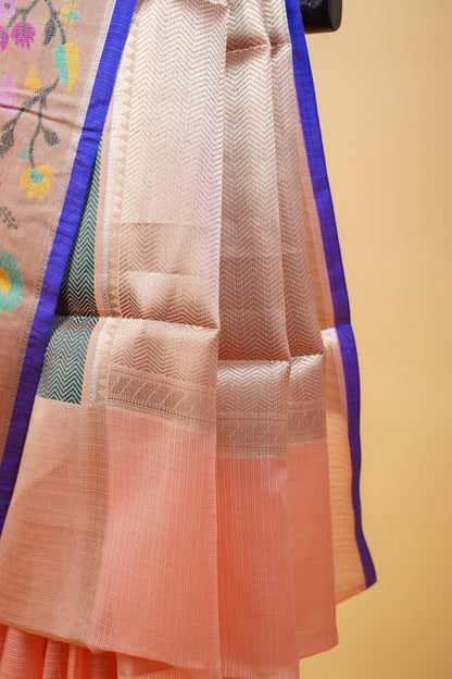 Peach Cotton Kota Designer Pathni Border Premium Banarasi Saree