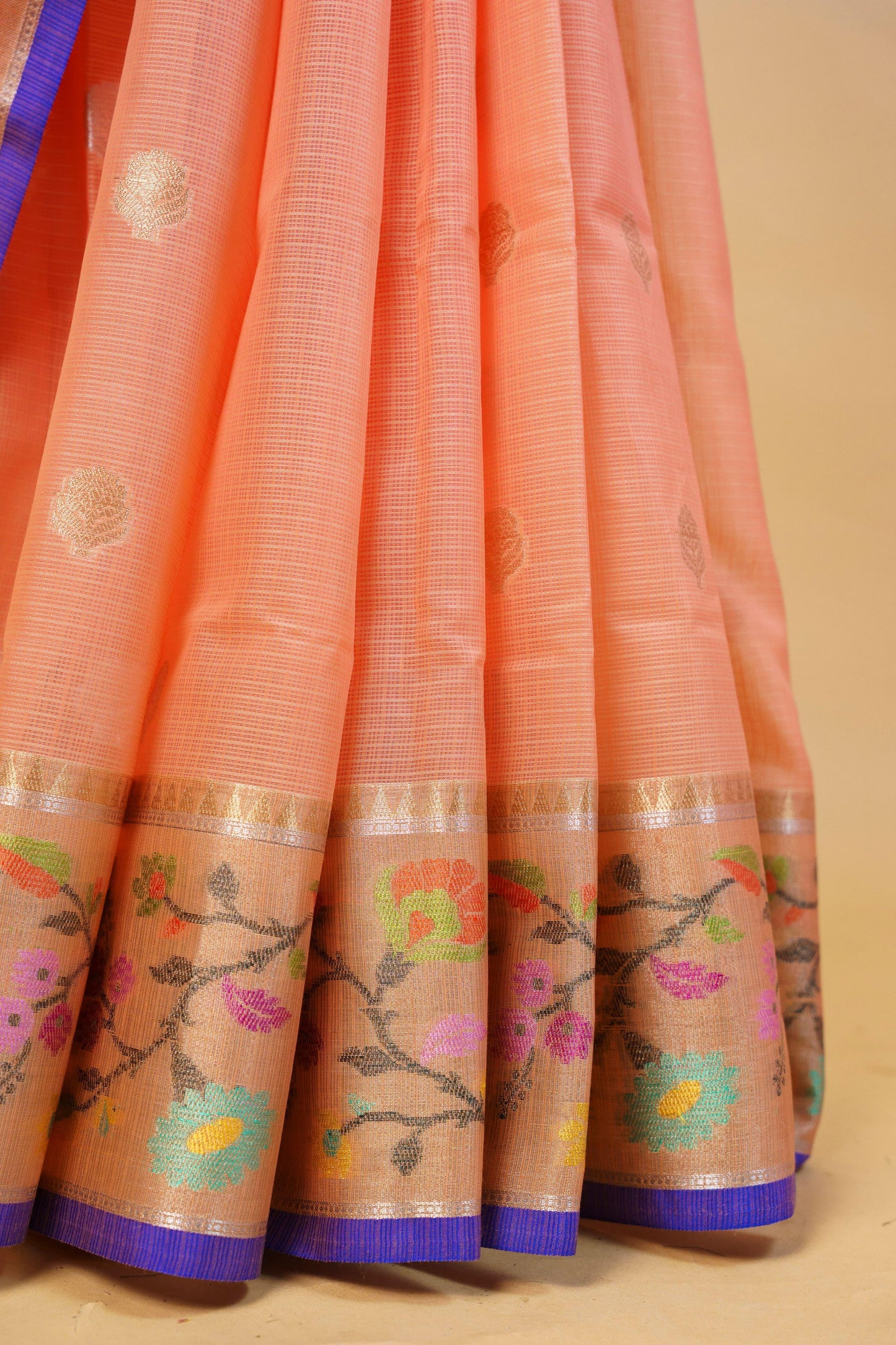 Peach Cotton Kota Designer Pathni Border Premium Banarasi Saree