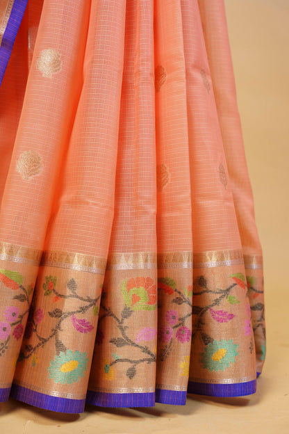 Peach Cotton Kota Designer Pathni Border Premium Banarasi Saree