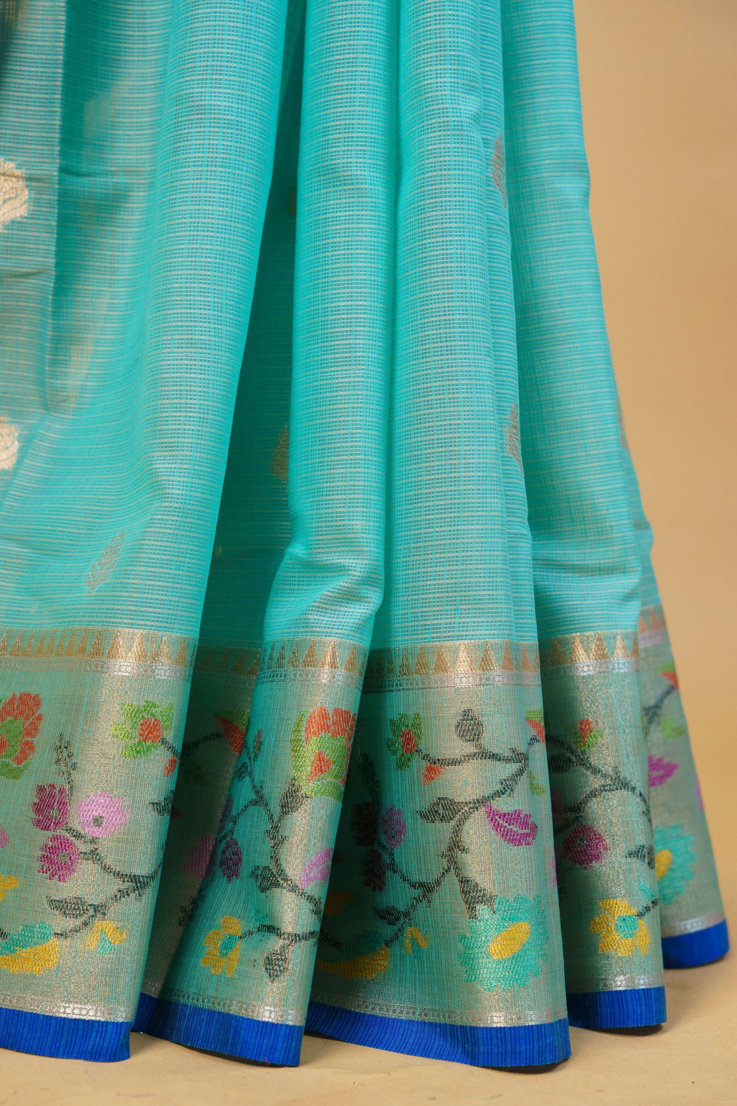 Aqua Cotton Kota Designer Pathni Border Premium Banarasi Saree