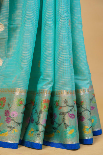 Aqua Cotton Kota Designer Pathni Border Premium Banarasi Saree