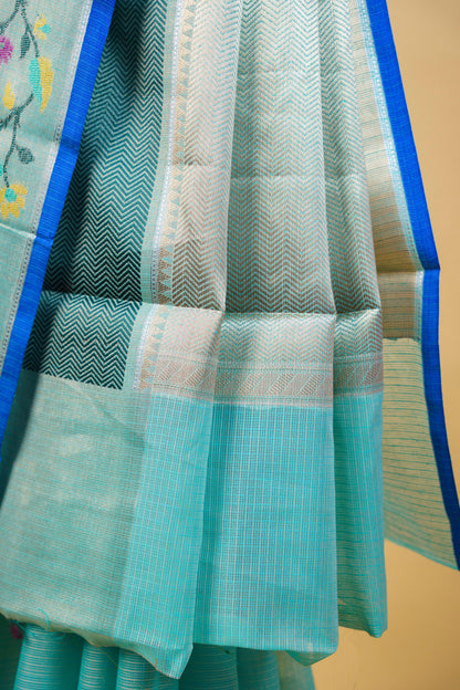 Aqua Cotton Kota Designer Pathni Border Premium Banarasi Saree