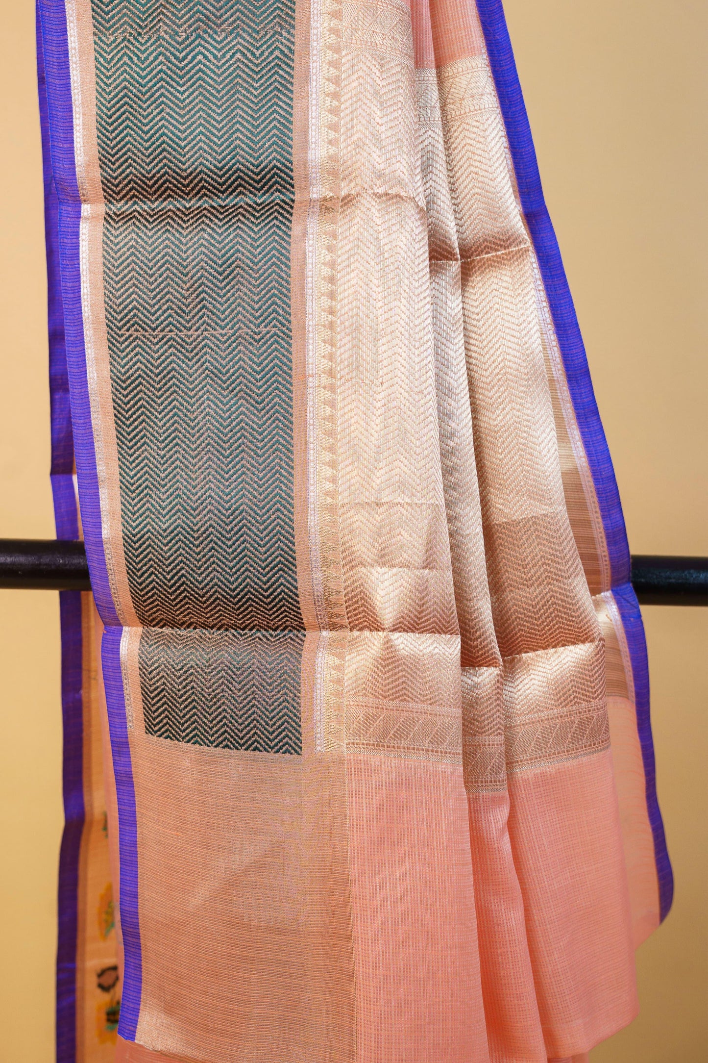 Peach Cotton Kota Designer Pathni Border Premium Banarasi Saree