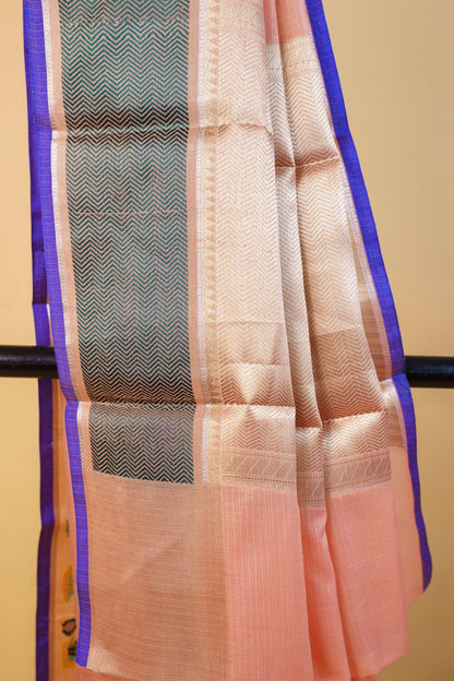 Peach Cotton Kota Designer Pathni Border Premium Banarasi Saree