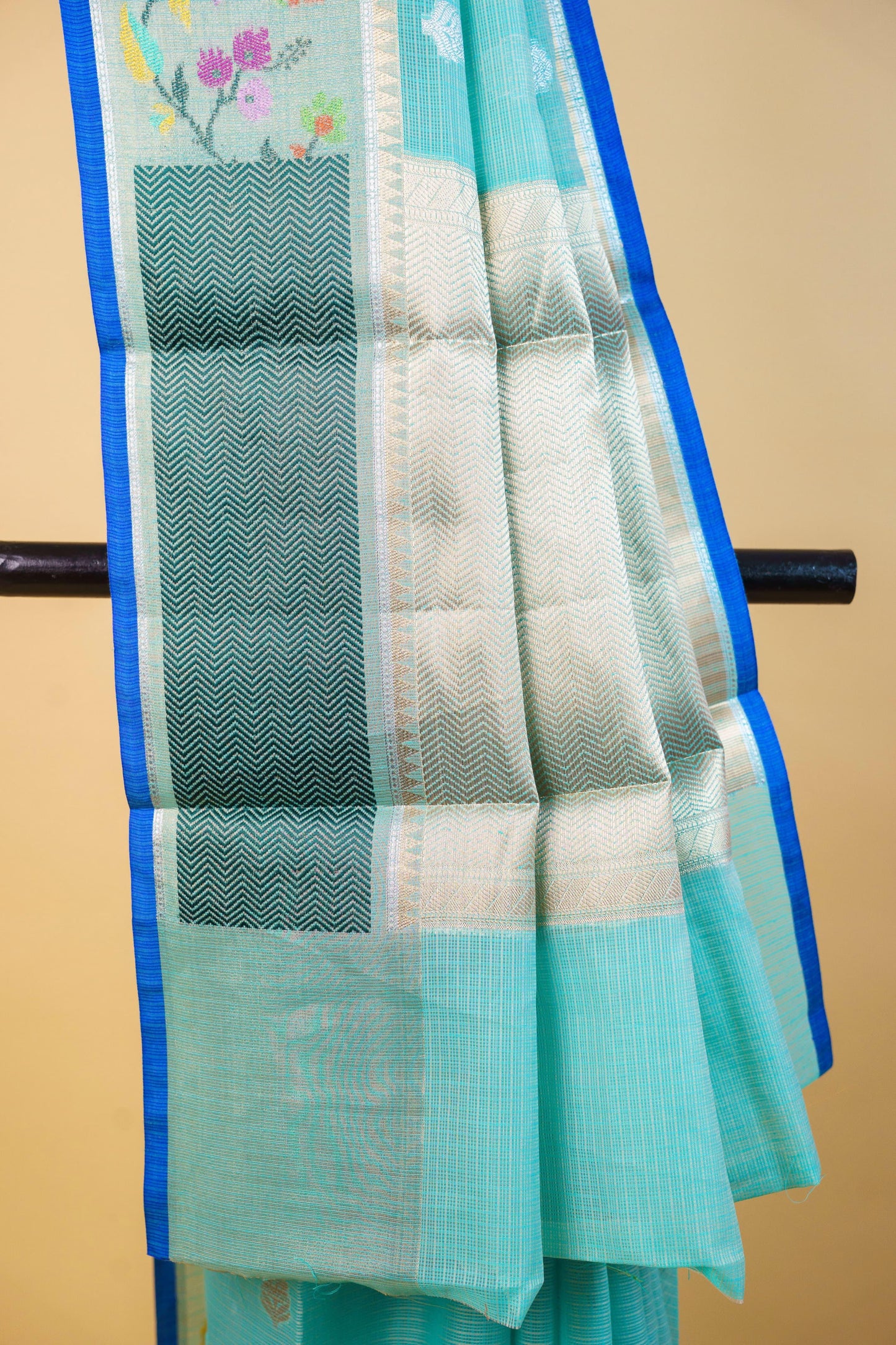 Aqua Cotton Kota Designer Pathni Border Premium Banarasi Saree