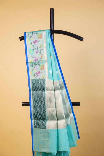 Aqua Cotton Kota Designer Pathni Border Premium Banarasi Saree