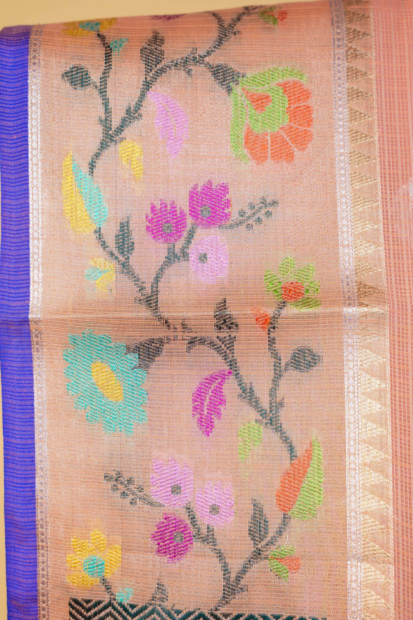 Peach Cotton Kota Designer Pathni Border Premium Banarasi Saree
