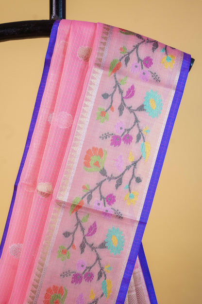 Pink Cotton Kota Designer Pathni Border Premium Banarasi Saree