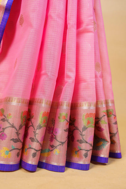 Pink Cotton Kota Designer Pathni Border Premium Banarasi Saree