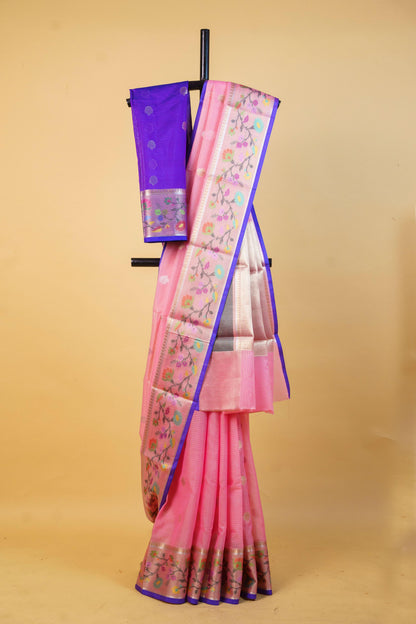 Pink Cotton Kota Designer Pathni Border Premium Banarasi Saree
