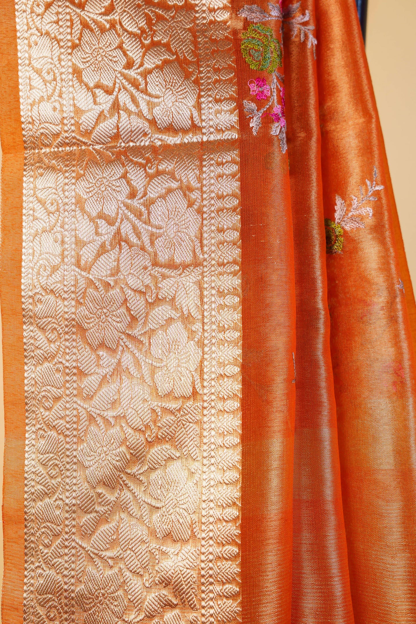 Mustard Tissue Designer Embroidery Premium Banarasi Saree